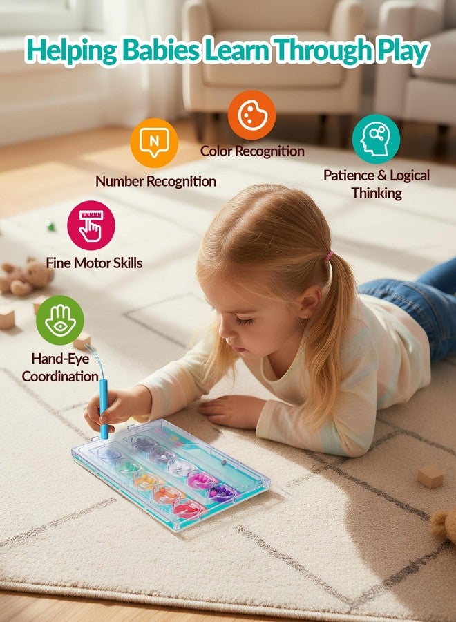 NiToy Mint Green Magnetic Color & Number Maze - Montessori Wooden & ABS Toddler Puzzle Board with Secure Screwed Panel for Safe Play, Fine Motor Skills & Educational Counting Toy for Kids Ages 3+ (Green) - Image 3